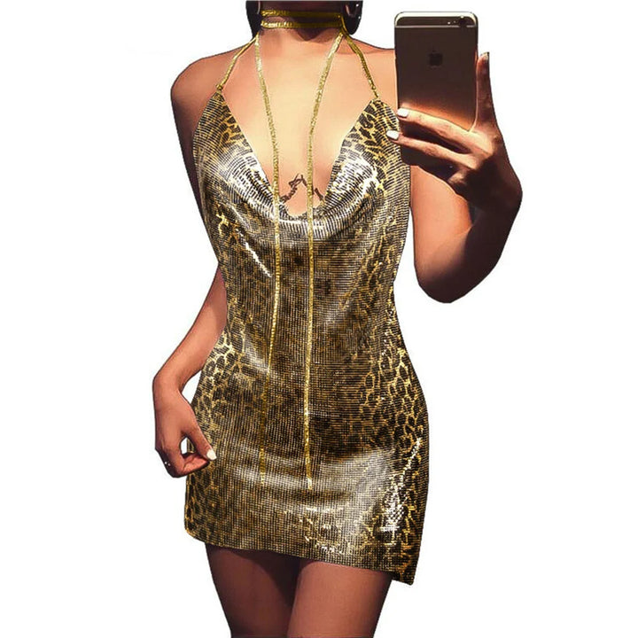 Sexy see through Chain Sequin summer dress women backless mini birthday party dress night club outfits evening dresses vestidos