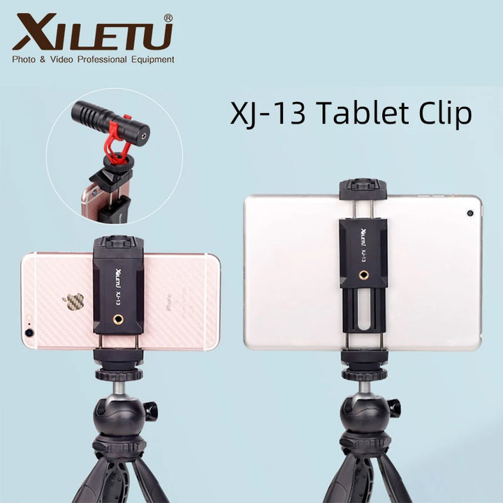 XILETU XJ13 Universal Tablet Clip Smartphone Holder Clip Stand w Mini Tripod Adjustable Bracket For Mobile Phones Ipro Tablets