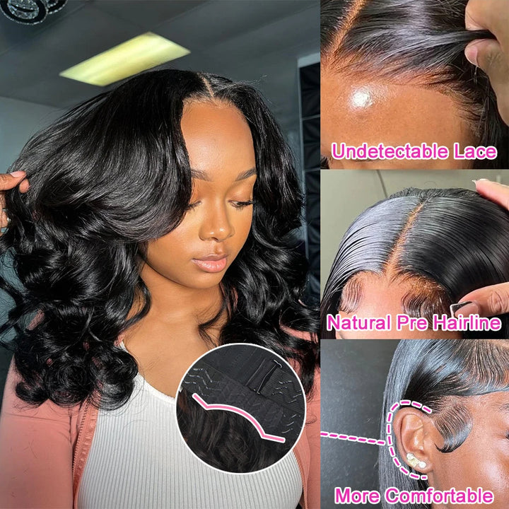 Body Wave Short Bob Wigs 4x6 Glueless Wig 200% Brazilian Water Wave Lace Frontal Human Hair Wigs Closure Wig For Women