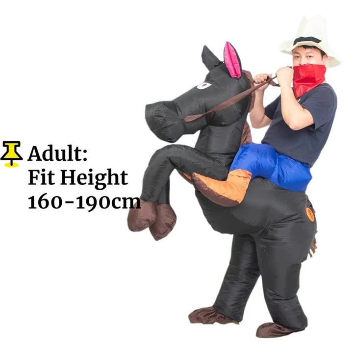 Adult Children Western Cowboy Riding Inflatable Costume Little Grey Horse Bull Riding Bar Halloween Show Out Dress