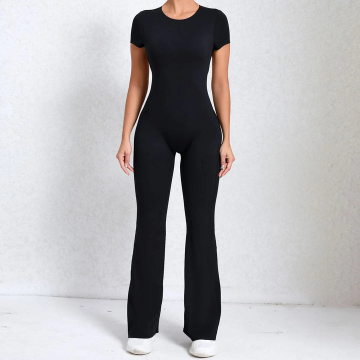 Women Sports Flared Pants Fitness Rompers Stretch Workout Bodysuits Jumpsuit Long Sleeves Gym Set Women's Yoga Suit Sportswear