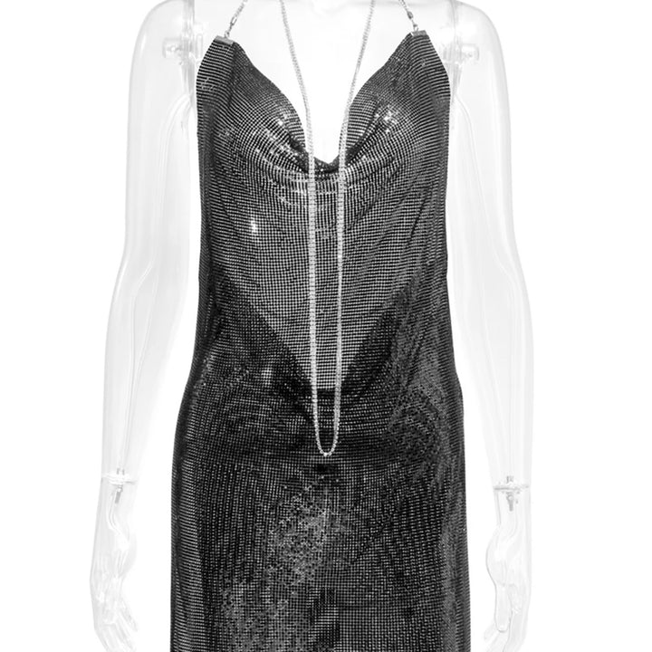 Sexy see through Chain Sequin summer dress women backless mini birthday party dress night club outfits evening dresses vestidos