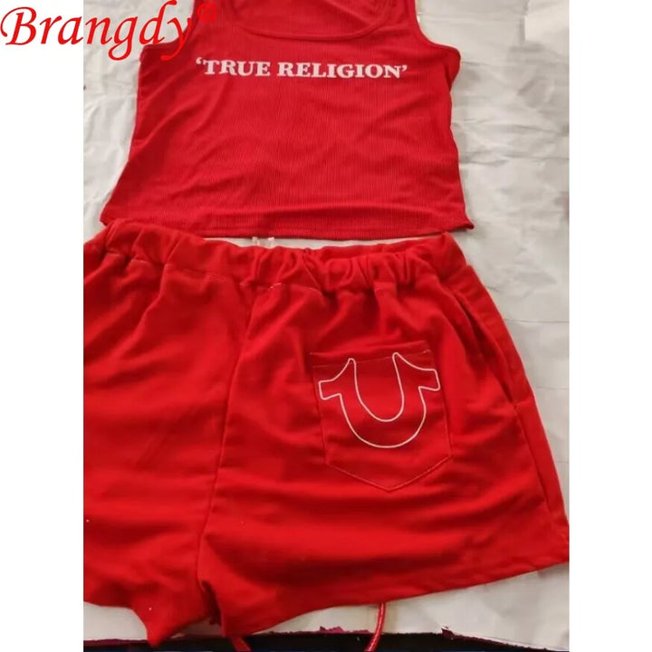 1sets 2 Piece Sets for Women Summer Outfits Printed Bright Thread Vest Shorts Suit Short Sets sexy tracksuits sports suit B13586