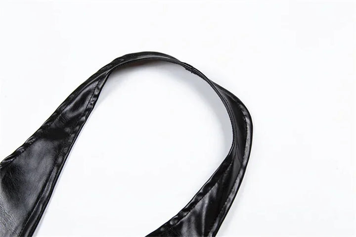 Sexy Crop Top Inside Women Black PU Leather Rope Strap Hollow Out Punk Style Tank Tops Vest Fashion Backless Club Party Wear