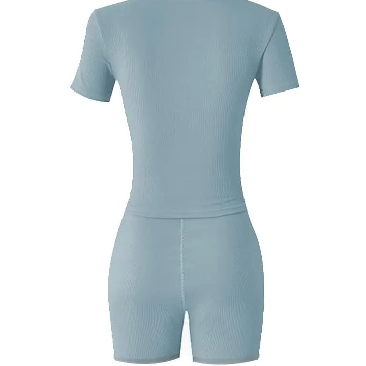 Lounge Wear Ribbed Casual 2 Piece Summer Shorts Set For Somen Short Sleeve Top+Elastic outfits