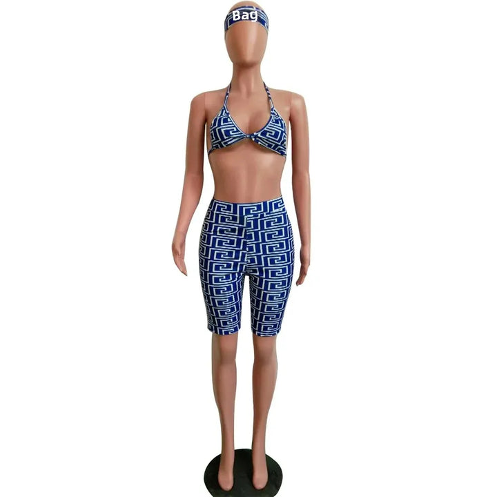 S3330 Sweetpants Three-Piece Set With Headscarf Six Colors Women's Fashion Outfit Short Skirt Set From China Mainland