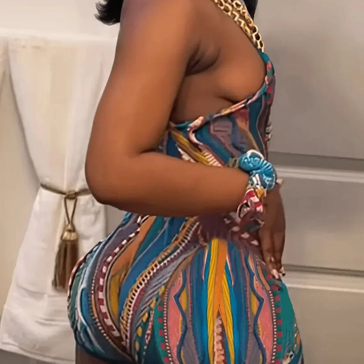 Hot Design Summer Casual Slim Print Bodycon Jumpsuit Shorts Ladies Sexy Cute Rompers Femme