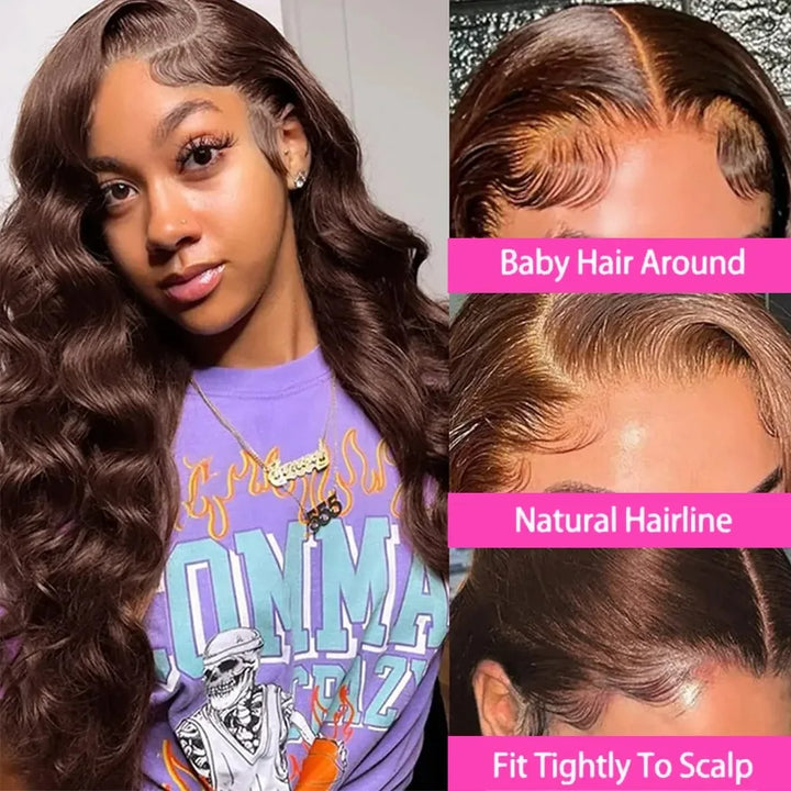 Body Wave Chocolate Brown Colored Human Hair Wigs 13X4 Transparent Lace Front Chestnut Brown Remy Hair Wigs 180% For Black Women