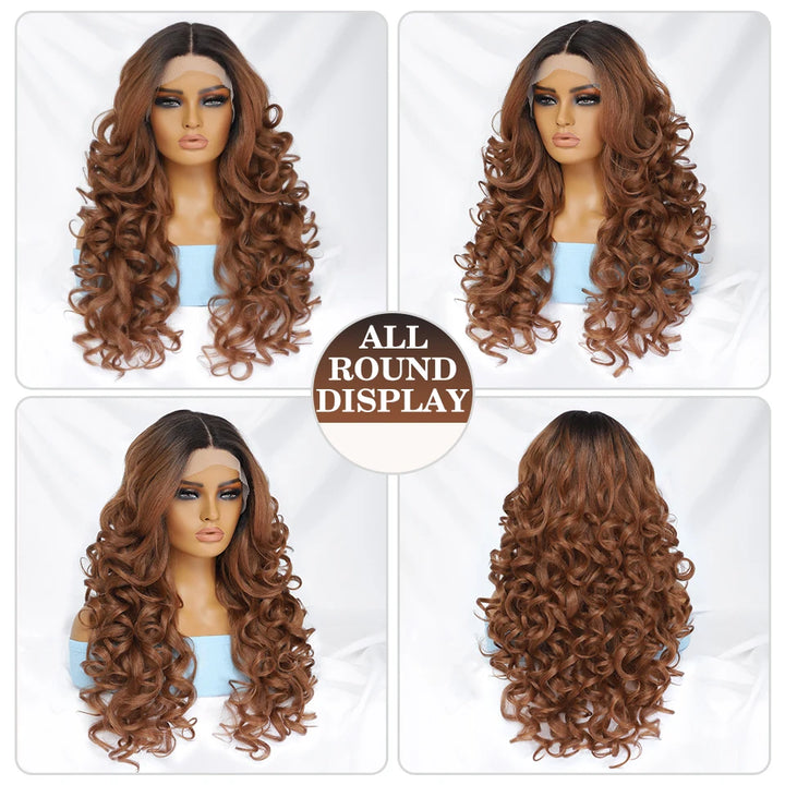Synthetic Black Brown Curly Wig Lace Front Wigs For Women Blonde Orange Female Lace Wig Daily Use 13X4X1 Cosplay Hair