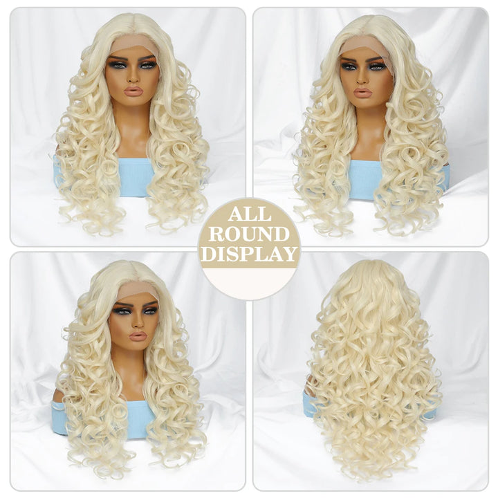Synthetic Black Brown Curly Wig Lace Front Wigs For Women Blonde Orange Female Lace Wig Daily Use 13X4X1 Cosplay Hair