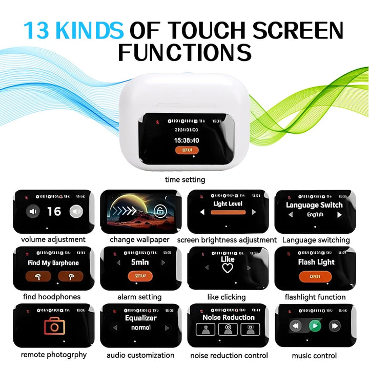 Bluetooth headphones multifunctional touch screen ANC noise reduction ultra-long life in-ear wireless headphones