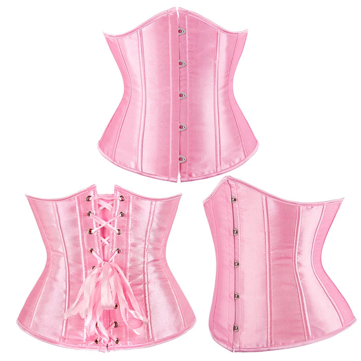 Blue Pink Purple Apricot White Red Brown Black Women Underbust Corset Lace Up Boned Waist Trainer Bustier Bauques Corselet