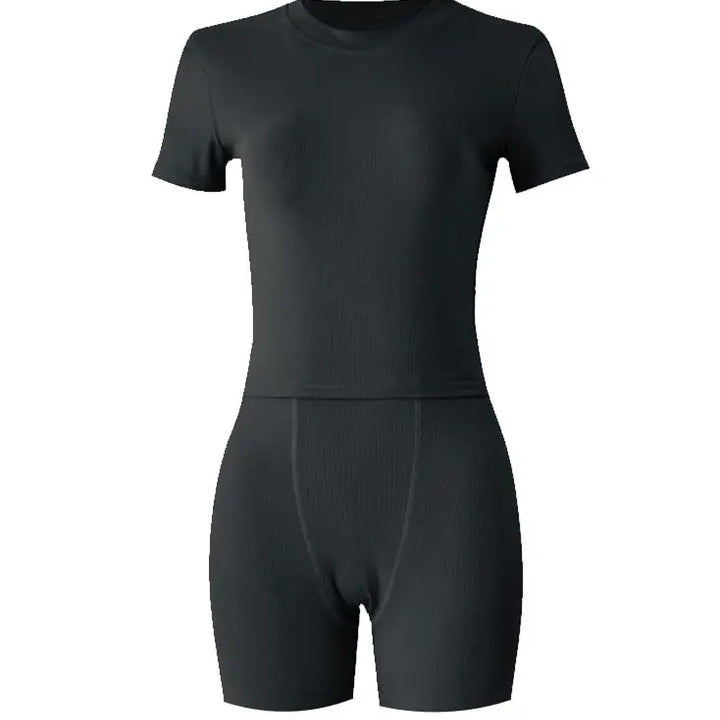 Lounge Wear Ribbed Casual 2 Piece Summer Shorts Set For Somen Short Sleeve Top+Elastic outfits