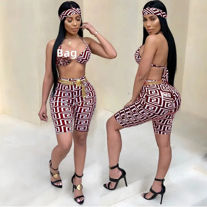 S3330 Sweetpants Three-Piece Set With Headscarf Six Colors Women's Fashion Outfit Short Skirt Set From China Mainland