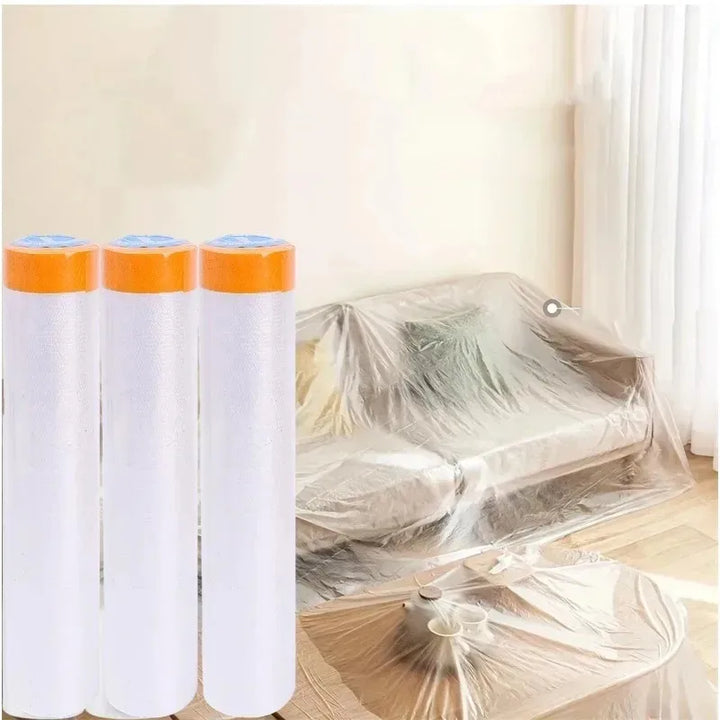 Pre-Taped Masking Films Self-adhesive Cabinet Dust Cover Disposable Cut Dust Film Paint Protection Film Plastic Cloth Sheet Roll