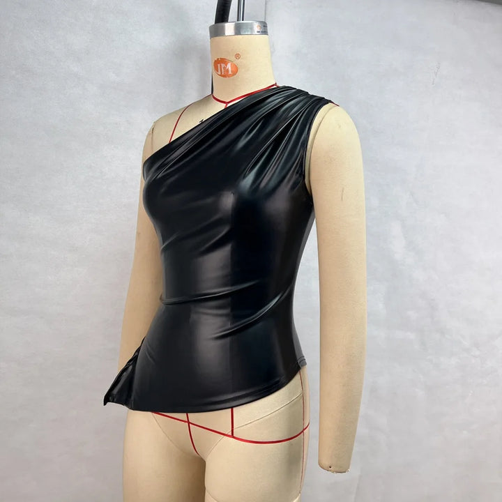 2024 Fall Snd Winter New Pure Color Slim Sleeveless One-Shoulder Slanting Collar Zipper Show Thin Jacket