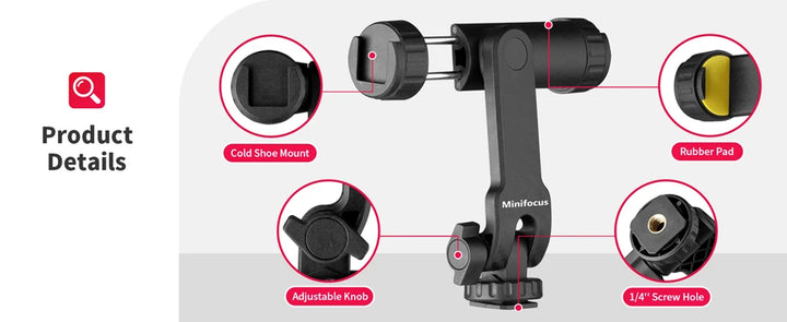 Camera Hot Shoe Phone Holder Mount Clamp Clip w 2 Cold Shoe 1/4'' Tripod Adapter Stand Mic Fill Light for Smartphone TikTok Vlog