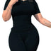 Lounge Wear Ribbed Casual 2 Piece Summer Shorts Set For Somen Short Sleeve Top+Elastic outfits