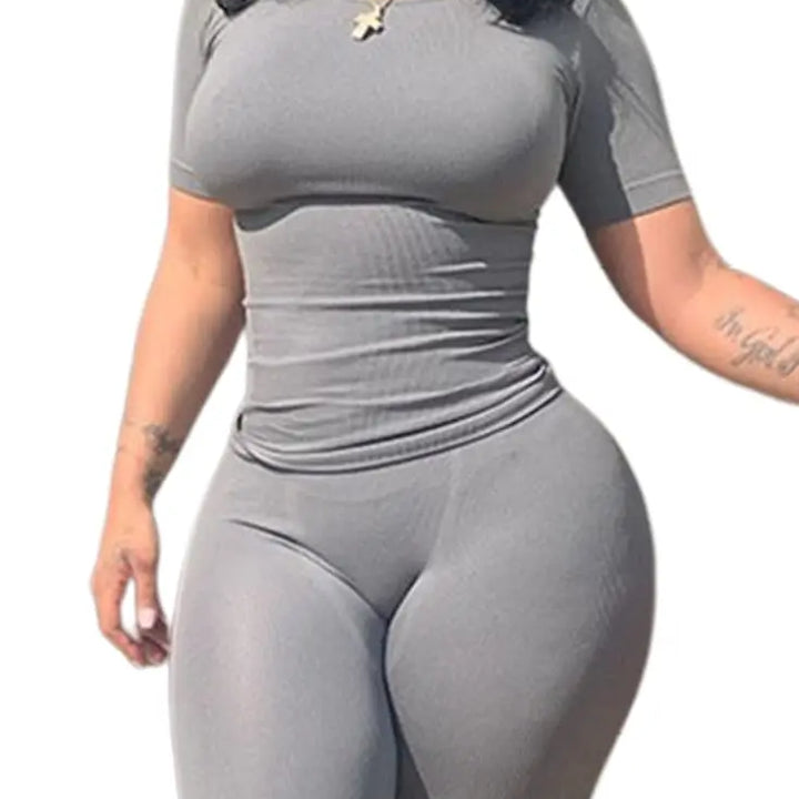 Lounge Wear Ribbed Casual 2 Piece Summer Shorts Set For Somen Short Sleeve Top+Elastic outfits