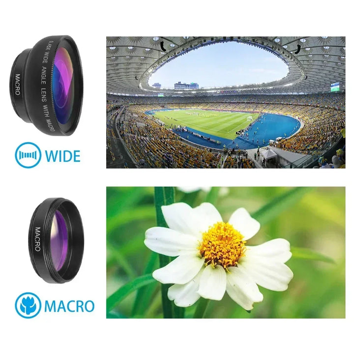 Phone Lens Kit 0.45x Super Wide Angle & 12.5x Super Macro Lens HD Camera Lentes for IPhone 6S 7 Xiaomi All Cellphone 1pcs
