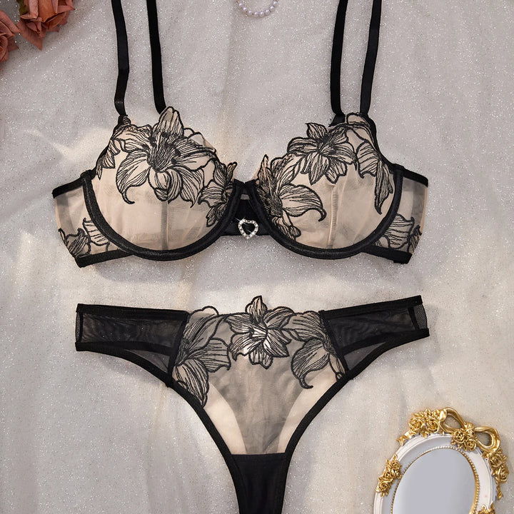 Elegant Black Sexy Nighty Underwire Bra Underwear Set Party Club Night Women Chef Ultrathin Underwear set