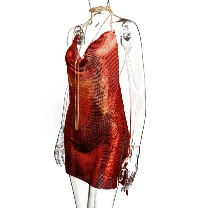 Sexy see through Chain Sequin summer dress women backless mini birthday party dress night club outfits evening dresses vestidos