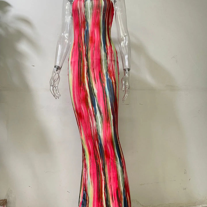 Spring And Summer Dresses For Women Chest Wrap Printed Off Shoulder Bandage Slim Sexy Long Dress 2023 New Fashion party MsChuh