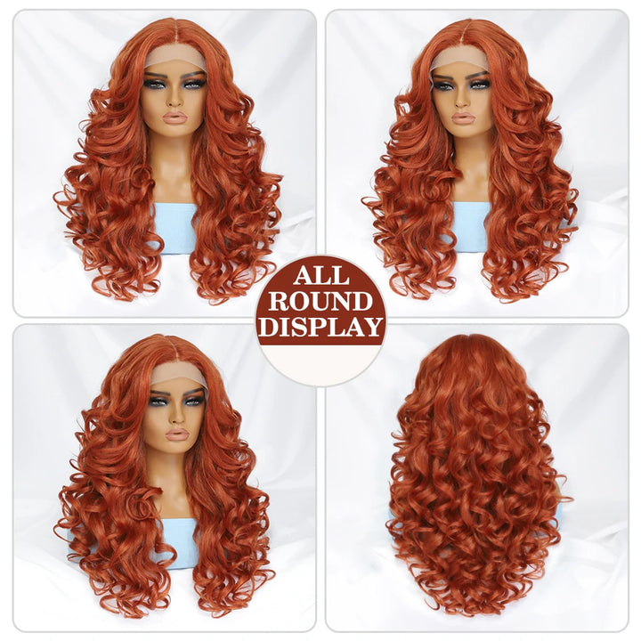 Synthetic Black Brown Curly Wig Lace Front Wigs For Women Blonde Orange Female Lace Wig Daily Use 13X4X1 Cosplay Hair