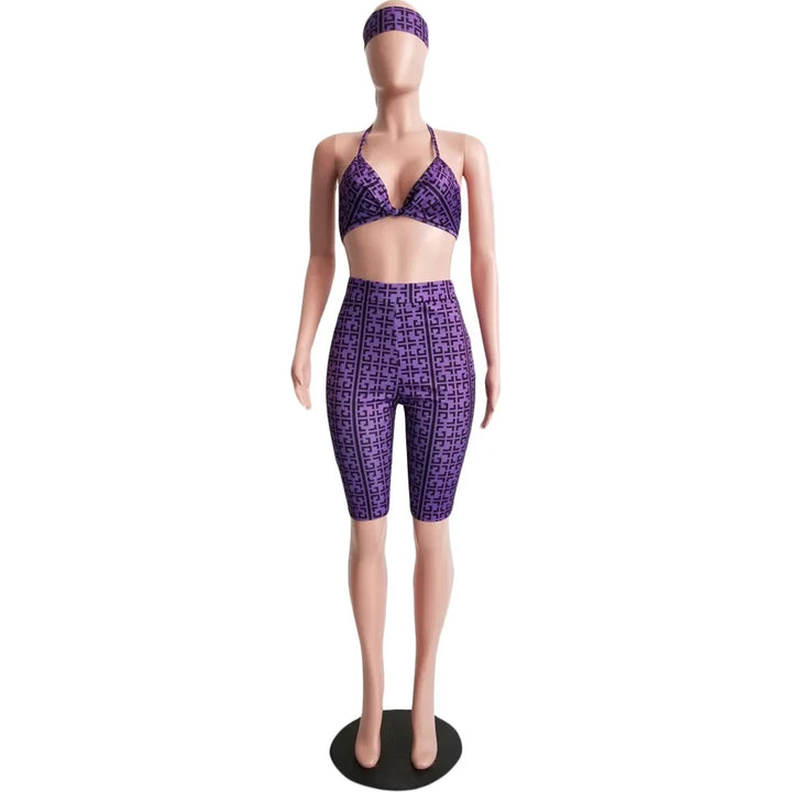 S3330 Sweetpants Three-Piece Set With Headscarf Six Colors Women's Fashion Outfit Short Skirt Set From China Mainland