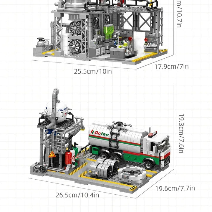 City Street View Building Blocks Natural Gas Storage Center Laboratory Transport Station 3 In 1 Assembly Model Bricks Kids Toys
