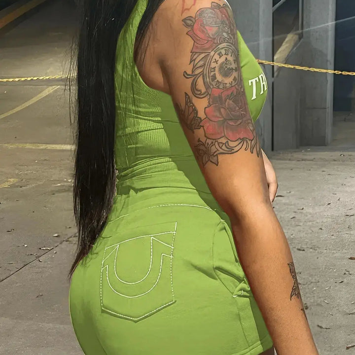 Crop Tops Summer Ribbed 2 Piece Pant Set Outfits Women Y2K Streetwear Sexy Club Graphic Crop Shirts Two Piece Set Shorts Pant