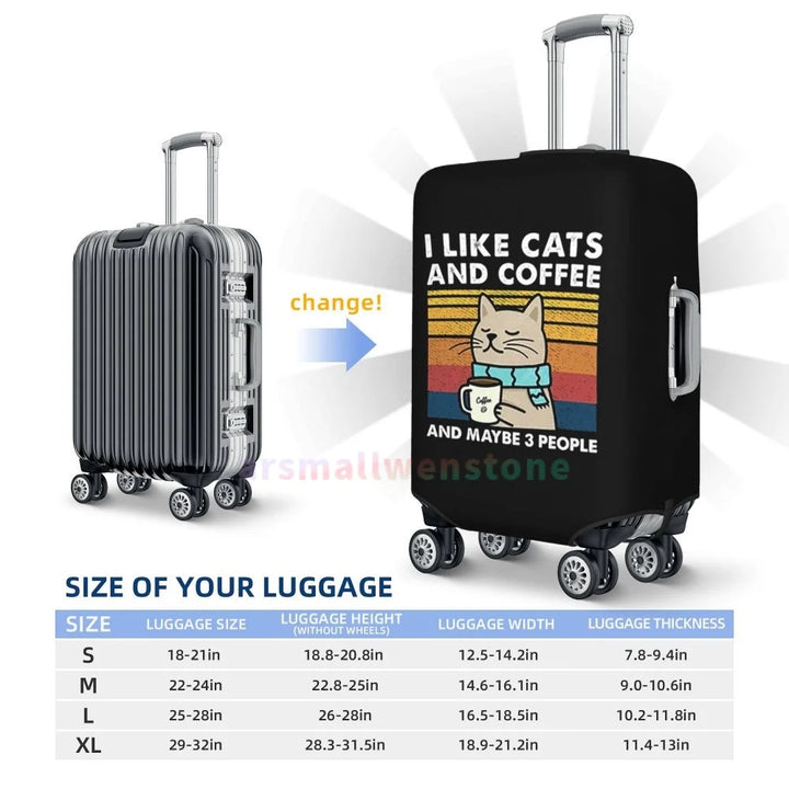 I Like Cats And Coffee Luggage Cover Suitcase Protector Thicken Elasticity Dust Covered Anti-scratch Protective Case 18-32 Inch