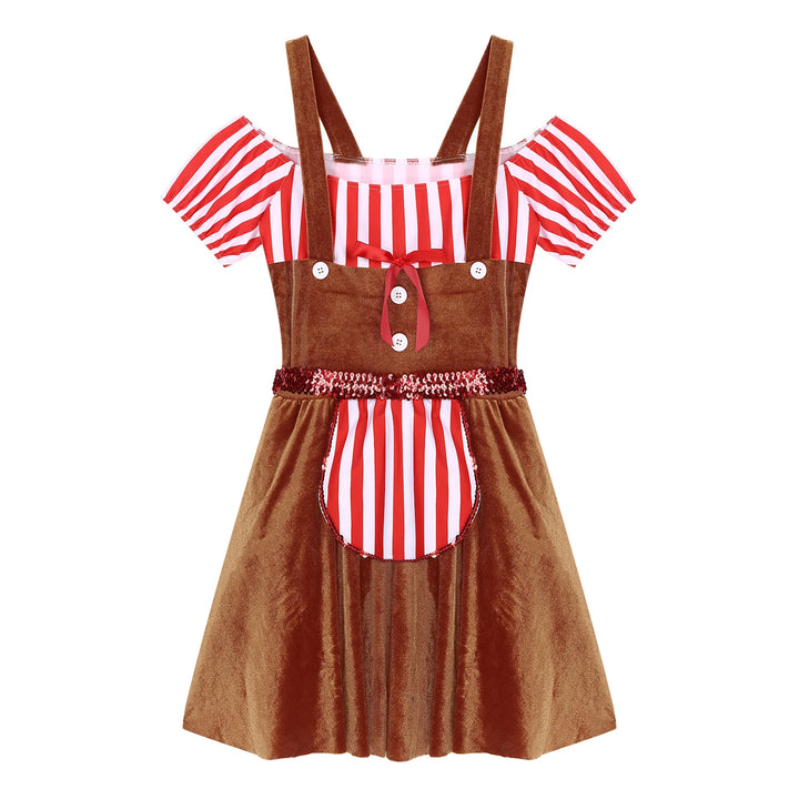 Womens Gingerbread Man Dress for Adult Christmas Halloween Costume Cookie Cosplay Dress for Carnival Party Dress Up Clothes