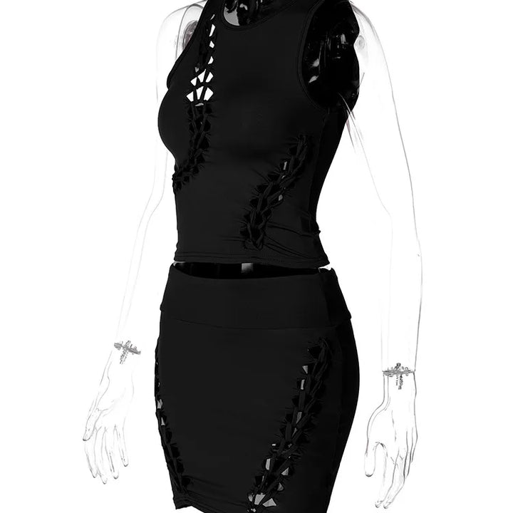 Dulzura Women 2024 Autumn Tank Tops Mini Skirts Party Club Streetwear Two Piece Matching Sets Wholesale Items For Business S3211