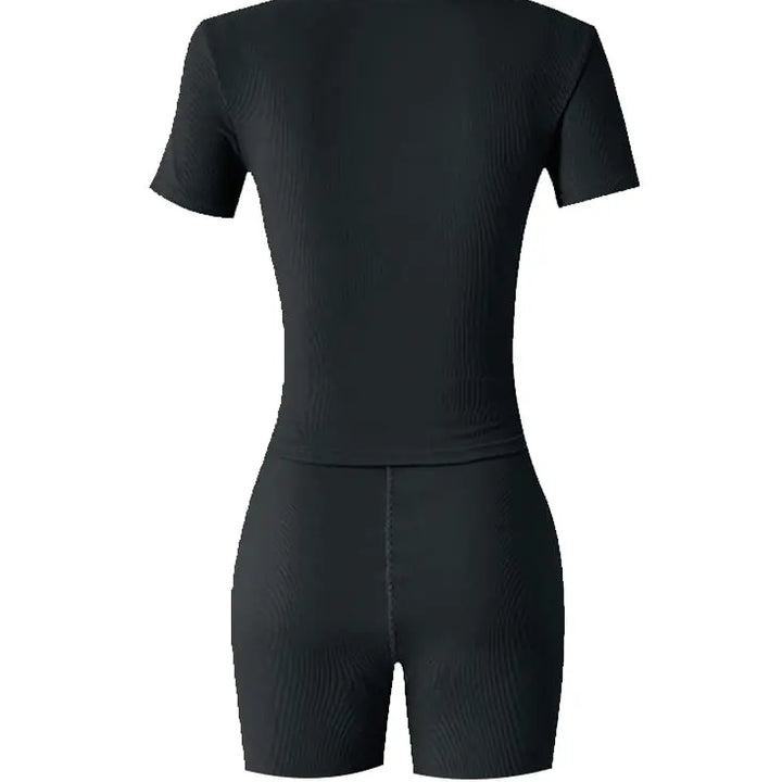 Lounge Wear Ribbed Casual 2 Piece Summer Shorts Set For Somen Short Sleeve Top+Elastic outfits