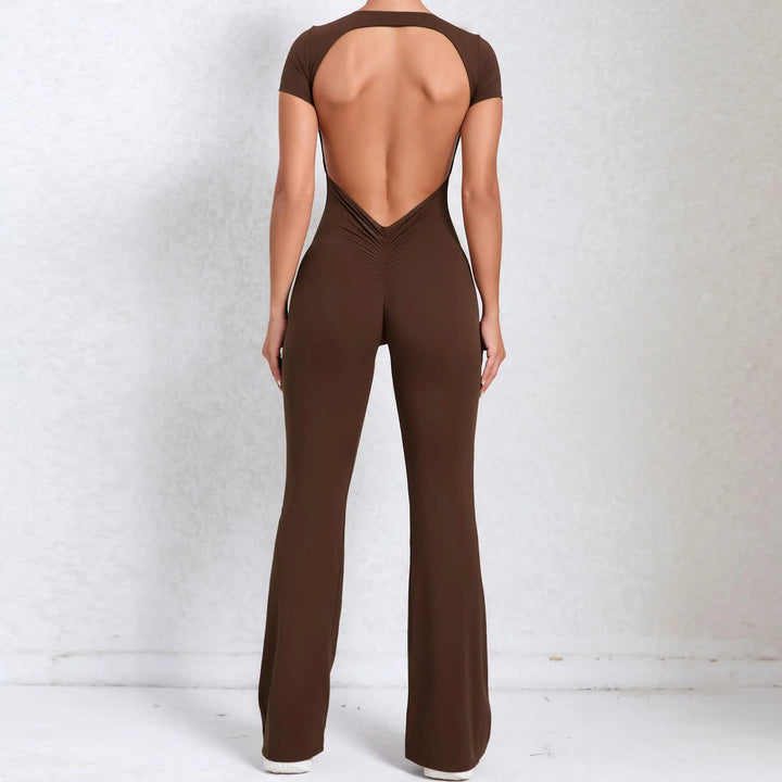 Women Sports Flared Pants Fitness Rompers Stretch Workout Bodysuits Jumpsuit Long Sleeves Gym Set Women's Yoga Suit Sportswear