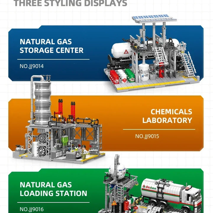 City Street View Building Blocks Natural Gas Storage Center Laboratory Transport Station 3 In 1 Assembly Model Bricks Kids Toys