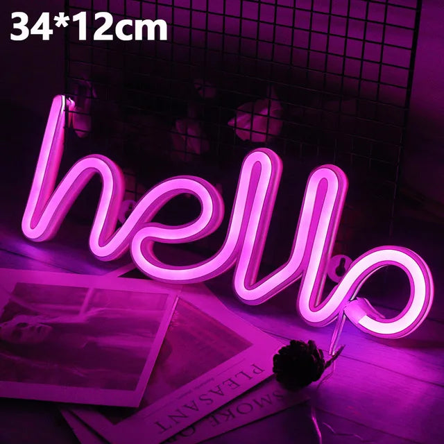 LED Hello Neon Lights Sign Custom Letters for Party Wedding Decorations Home Wall Room Convenience Store Bar Decor