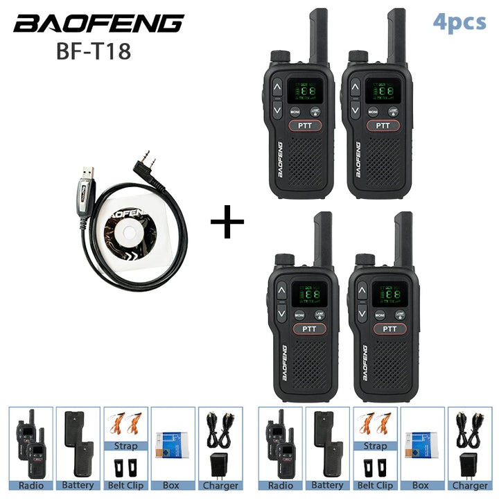 BF-T18 Baofeng Mini Walkie Talkie UHF 400-470MHz USB Charge Portable Two Way Radio 2 PTT Button 16 Channels Long Range Ham Radio