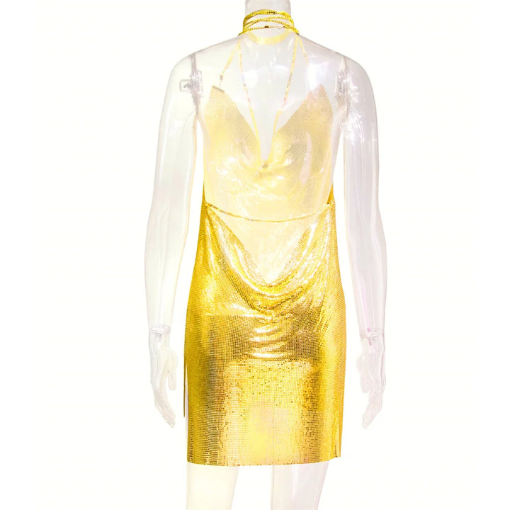 Sexy see through Chain Sequin summer dress women backless mini birthday party dress night club outfits evening dresses vestidos