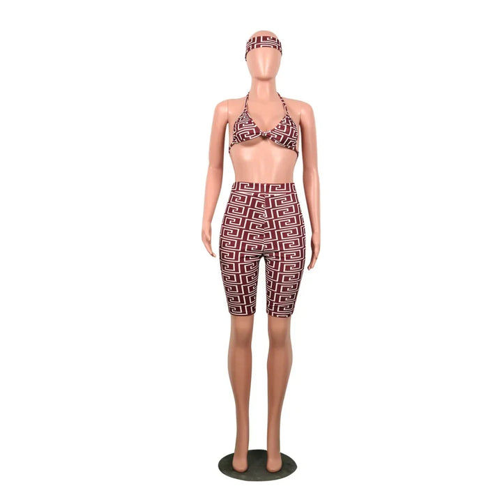 S3330 Sweetpants Three-Piece Set With Headscarf Six Colors Women's Fashion Outfit Short Skirt Set From China Mainland