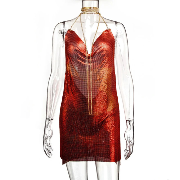 Sexy see through Chain Sequin summer dress women backless mini birthday party dress night club outfits evening dresses vestidos