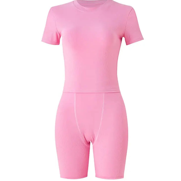 Lounge Wear Ribbed Casual 2 Piece Summer Shorts Set For Somen Short Sleeve Top+Elastic outfits