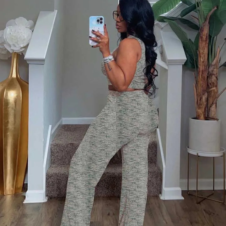 2 Piece Sets Womens Outfits Elegant Stretchy Knitted Summer Suit Sexy Sleeveless Top and Pant Suit Wholesale Dropshipping