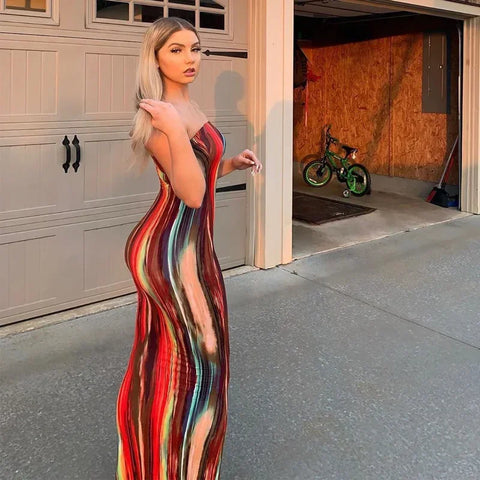 Tie Dye Bodycon Bandage Dress Women Midi Sexy Party Dresses Off Shoulder Strapless Summer Y2k Club Beach Elegant Long Vestidos