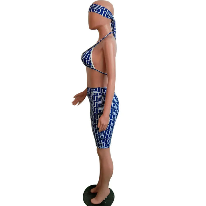 S3330 Sweetpants Three-Piece Set With Headscarf Six Colors Women's Fashion Outfit Short Skirt Set From China Mainland