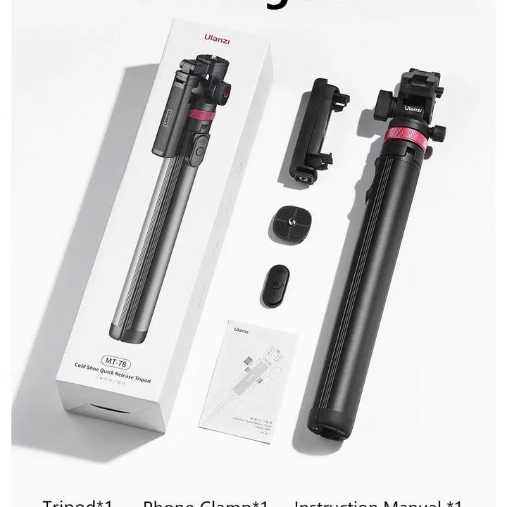 Ulanzi MT-78 Quick-Release Tripod with Cold Shoe Mount 1.85M Height with Flexible Ball Head for Selfie Vlogging Live Photograph