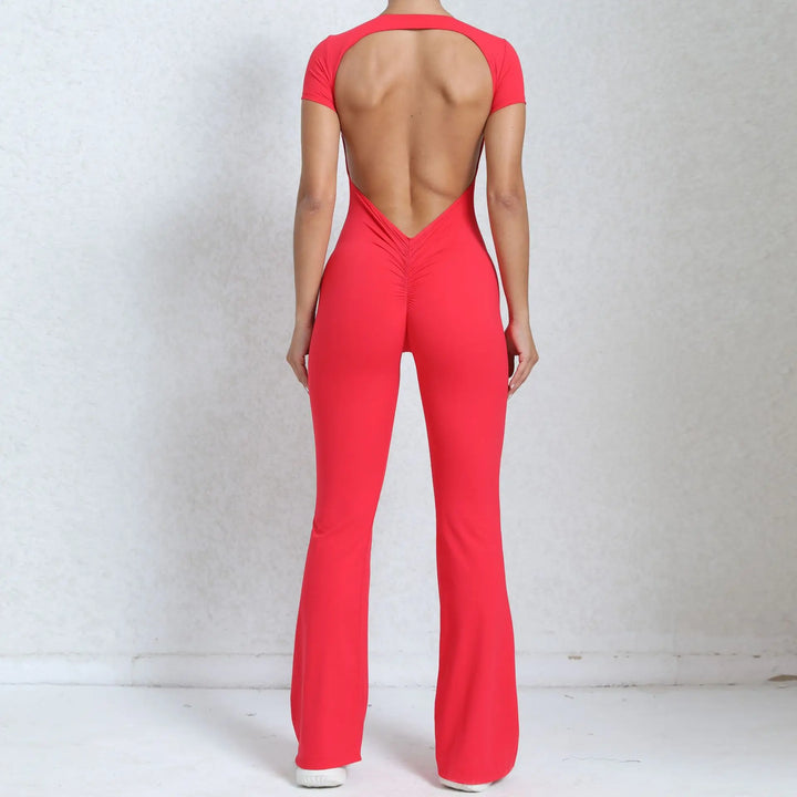 Women Sports Flared Pants Fitness Rompers Stretch Workout Bodysuits Jumpsuit Long Sleeves Gym Set Women's Yoga Suit Sportswear