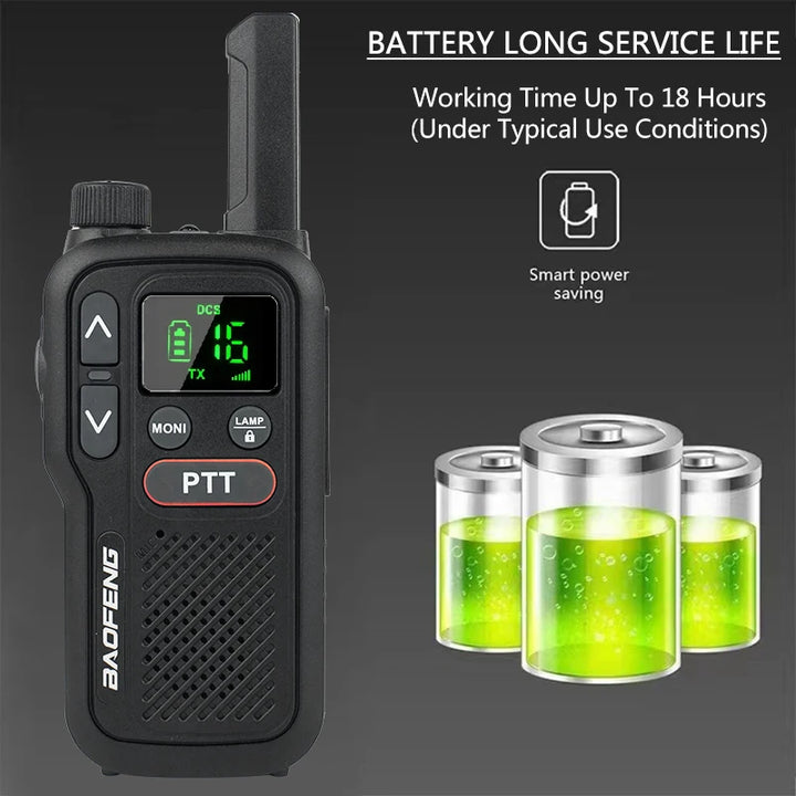 BF-T18 Baofeng Mini Walkie Talkie UHF 400-470MHz USB Charge Portable Two Way Radio 2 PTT Button 16 Channels Long Range Ham Radio