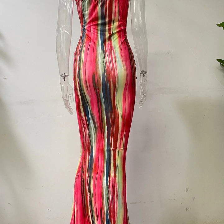 Tie Dye Bodycon Bandage Dress Women Midi Sexy Party Dresses Off Shoulder Strapless Summer Y2k Club Beach Elegant Long Vestidos